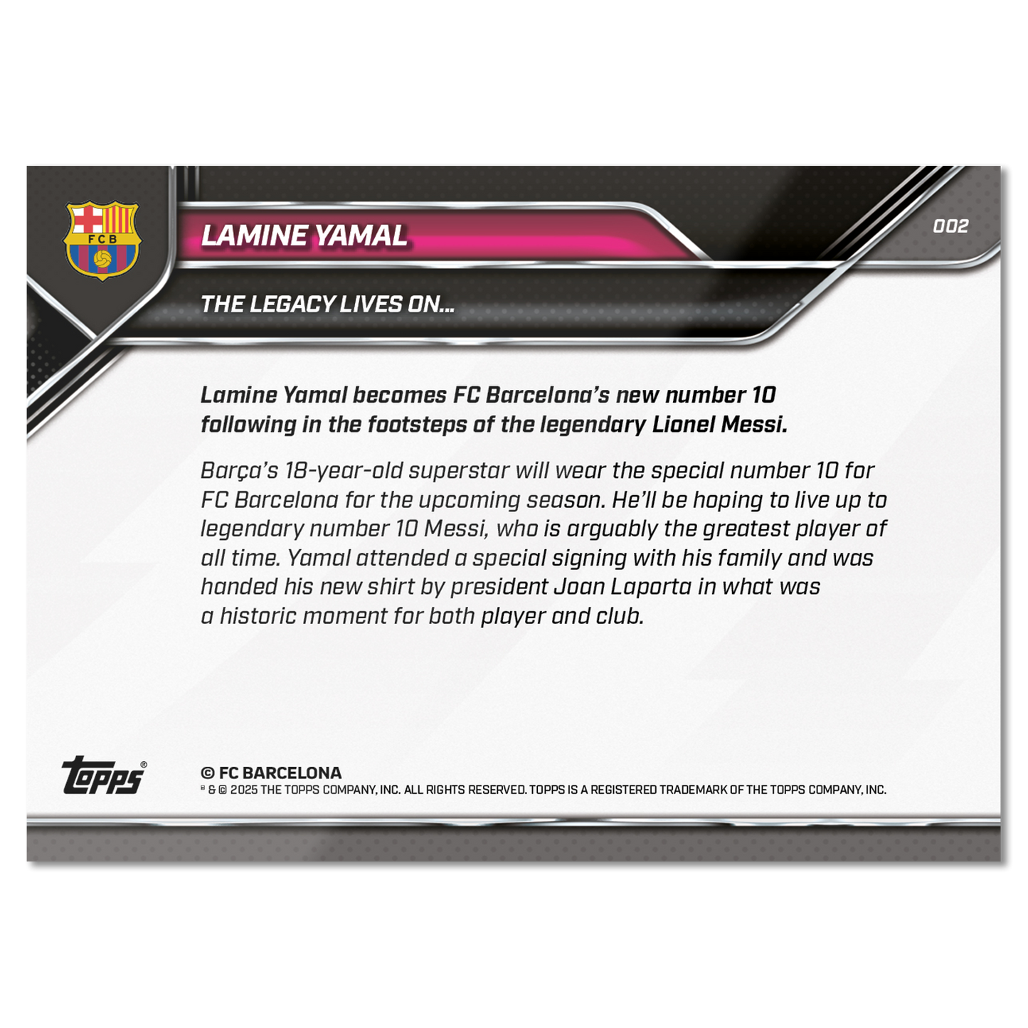 Lamine Yamal - 2025 FC Barcelona Topps NOW® - Card 2 - LOOK FOR DUAL AUTO
