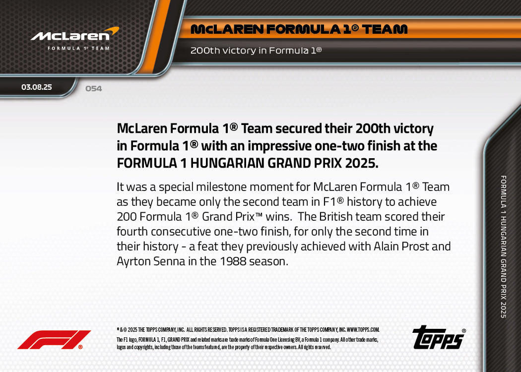 McLaren Formula 1® Team - 2025 Formula 1® Topps NOW® - Card 54