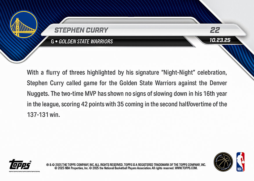 Stephen Curry - 2025-26 NBA Topps NOW® - Card 22