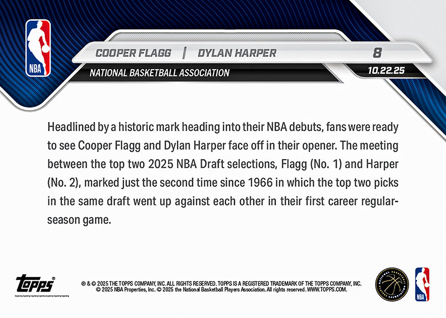 Cooper Flagg/Dylan Harper - 2025-26 NBA Topps NOW® - Card 8