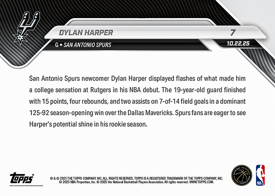 Dylan Harper - 2025-26 NBA Topps NOW® - Card 7