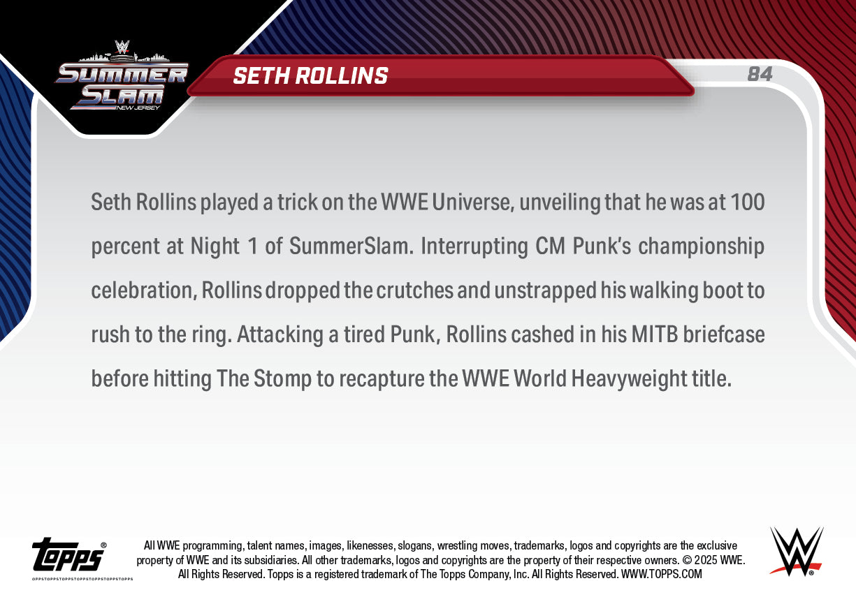 Seth Rollins - 2025 WWE Topps NOW® - Card 84 - LOOK FOR AUTOS