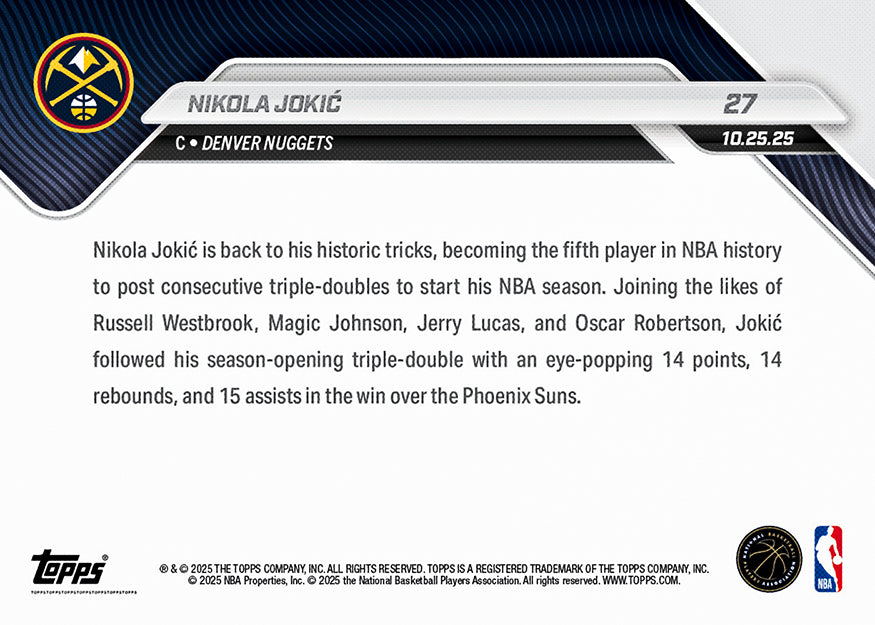 Nikola Jokić - 2025-26 NBA Topps NOW® - Card 27