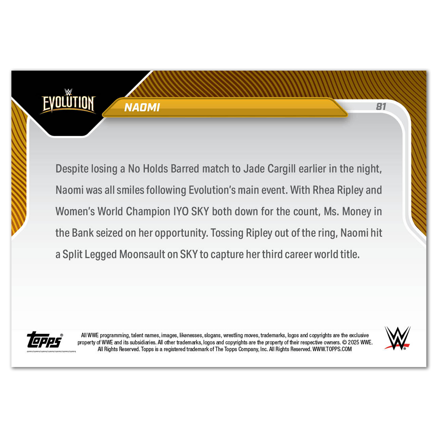 Naomi - 2025 WWE Topps NOW® - Card 81 - LOOK FOR AUTOS & AUTO-RELICS