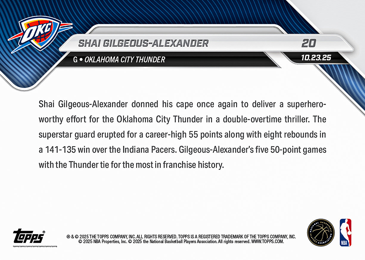 Shai Gilgeous-Alexander - 2025-26 NBA Topps NOW® - Card 20