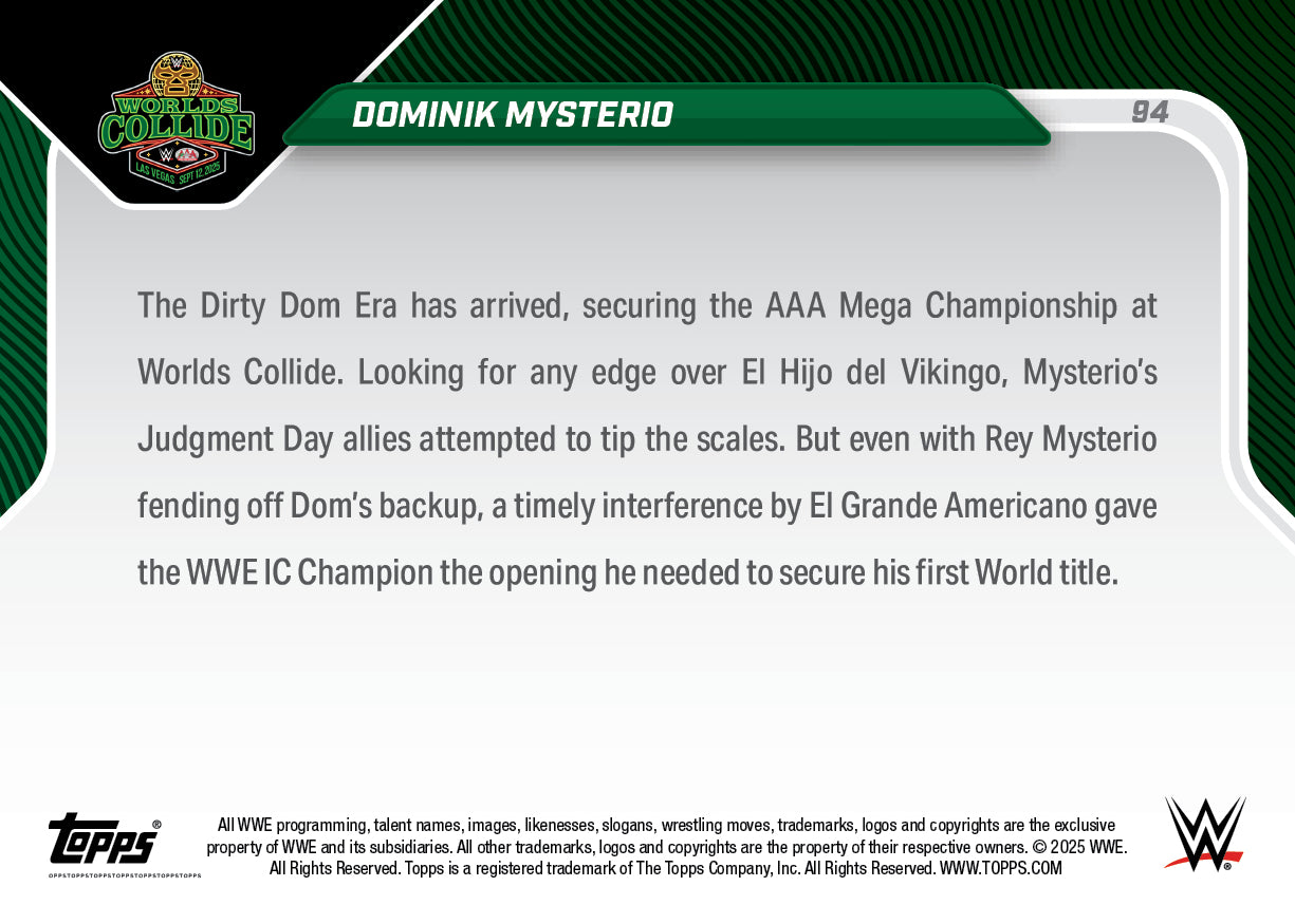Dominik Mysterio - 2025 WWE Topps NOW® - Card 94 - LOOK FOR AUTOS
