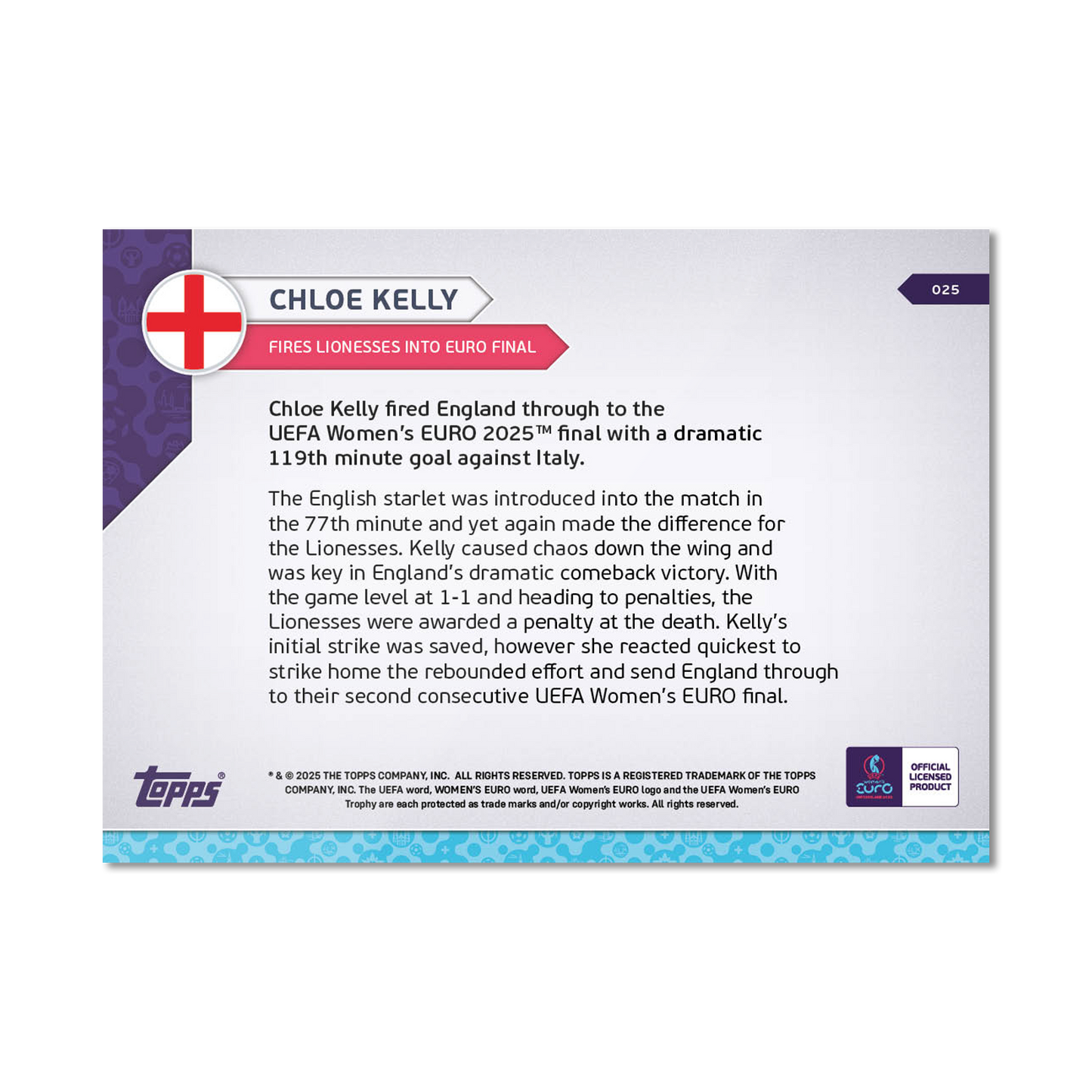 Chloe Kelly - UEFA Women’s EURO 2025™ Topps NOW® - Card 25