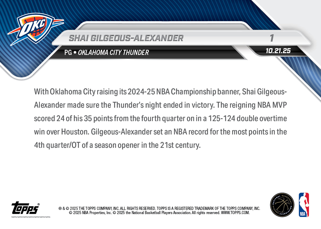 Shai Gilgeous-Alexander - 2025-26 NBA Topps NOW® - Card 1