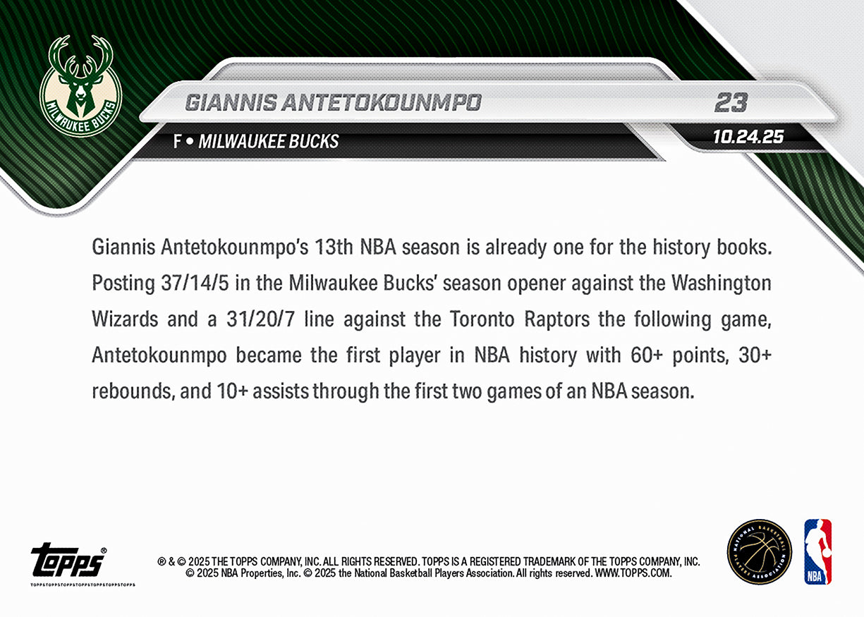 Giannis Antetokounmpo - 2025-26 NBA Topps NOW® - Card 23